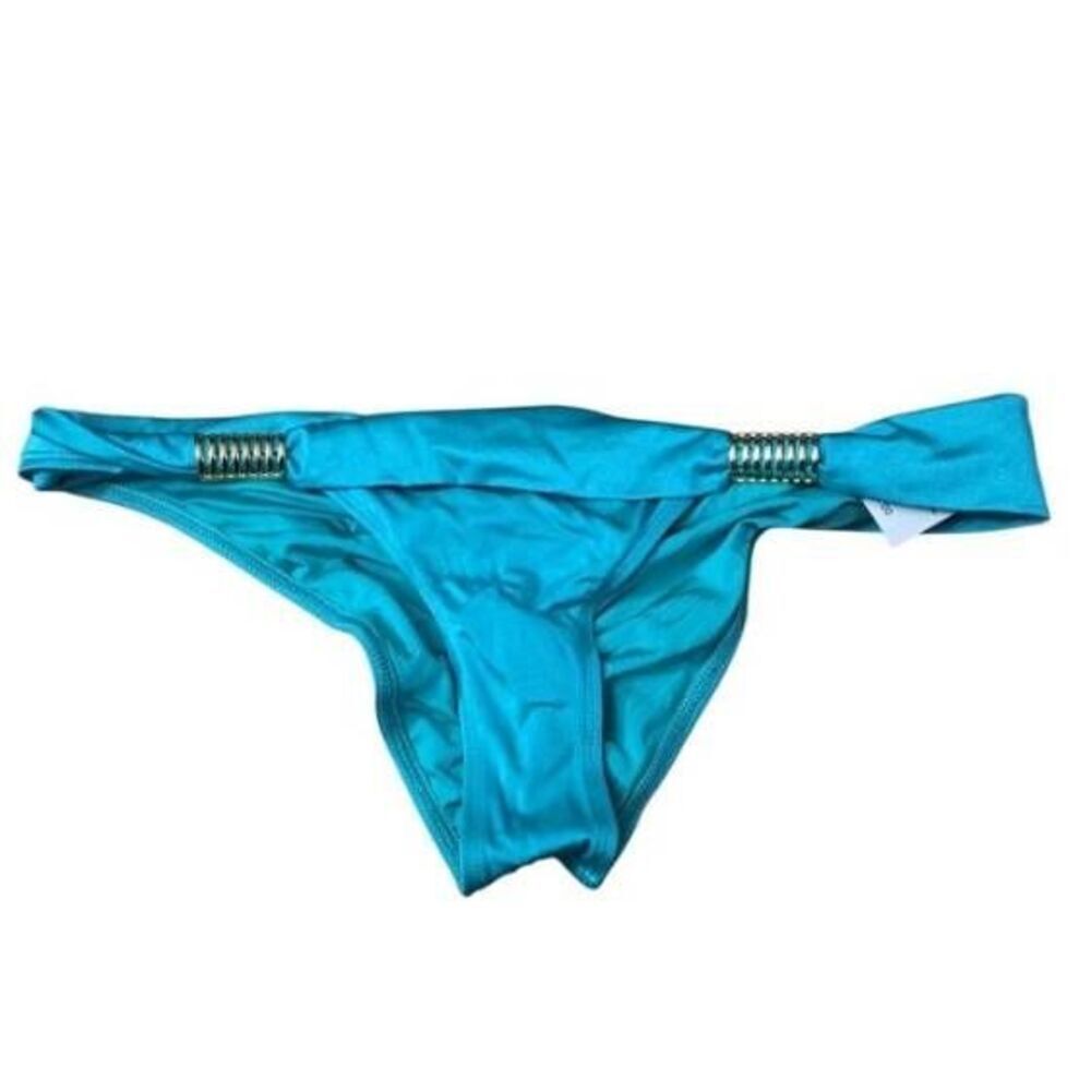 Nicolita Women's Size Large Tantilizing Teal Gold Ruched Bottom Bikini Bottoms